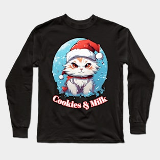 Cookies & Milk - Christmas Cat - Winter Holiday Long Sleeve T-Shirt